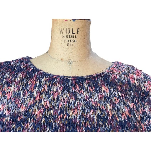 Razzle Me Womens Sweater Purple Pink Striped Crochet Knitted Cap Sleeves M - Picture 2 of 6